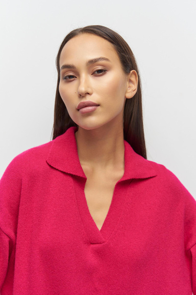 Поло из кашемира с длинным рукавом (фуксия)